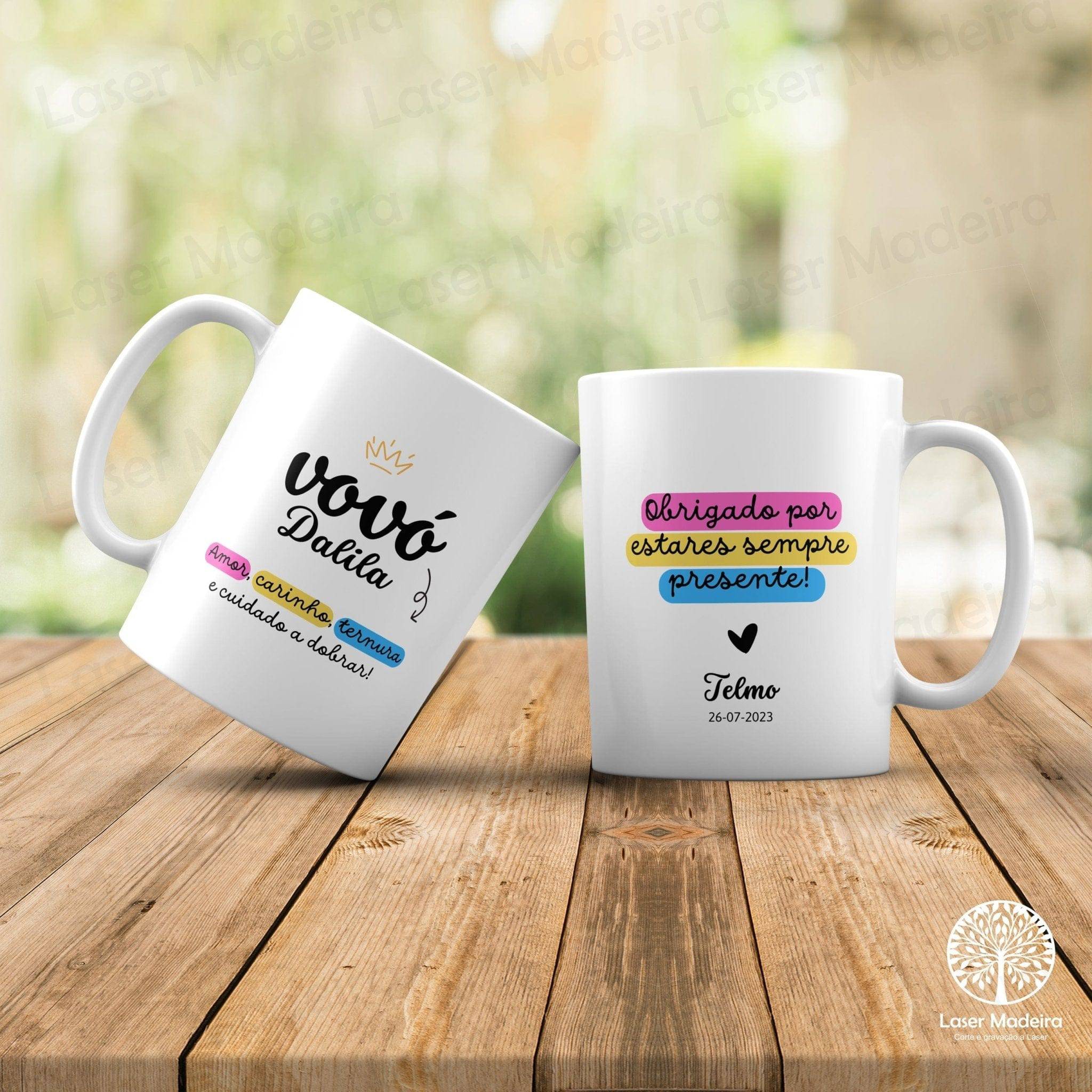 Caneca Personalizada para Avós - "Amor, Carinho e Ternura" - Laser Madeira