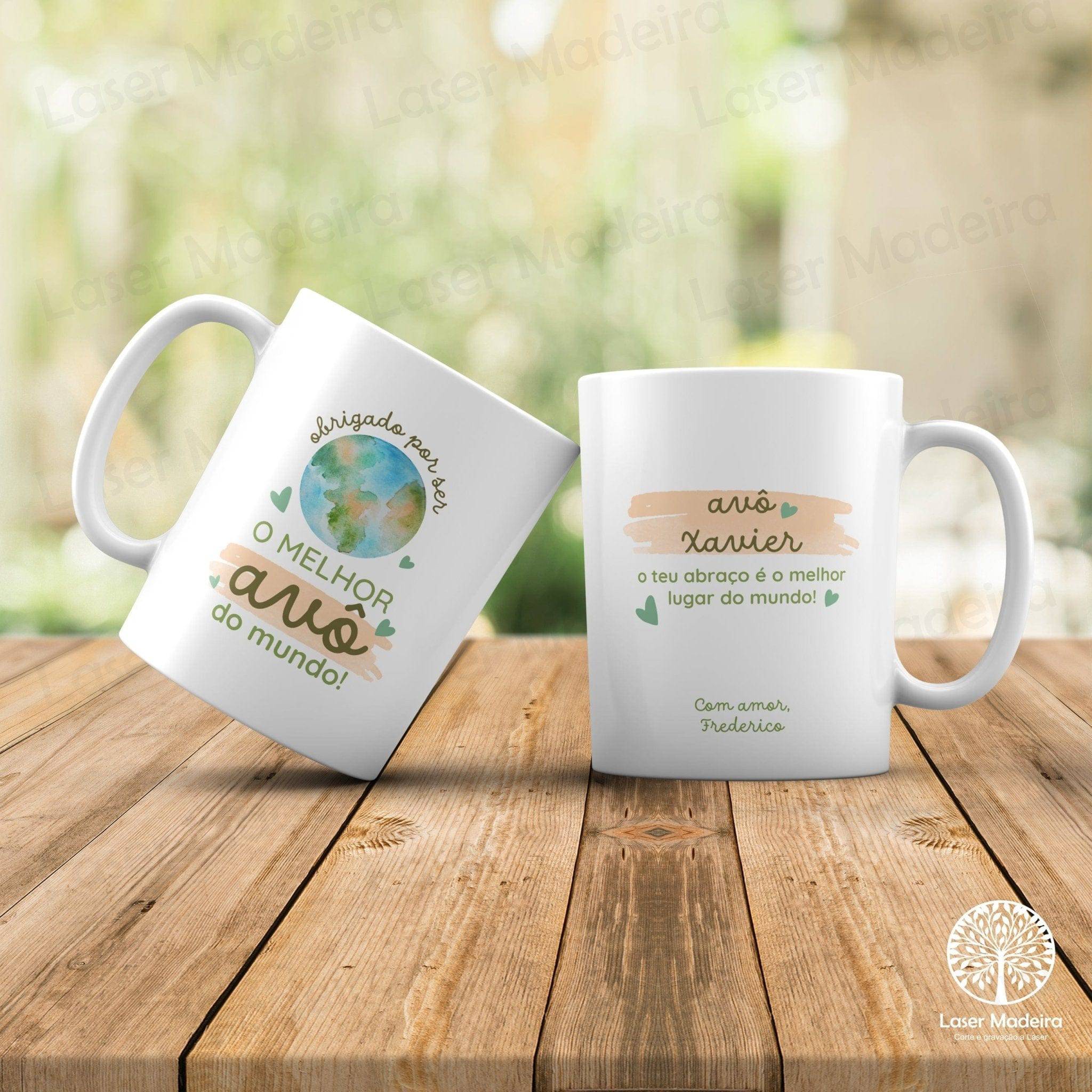 Caneca Personalizada para Avós - "Melhor do Mundo" - Laser Madeira