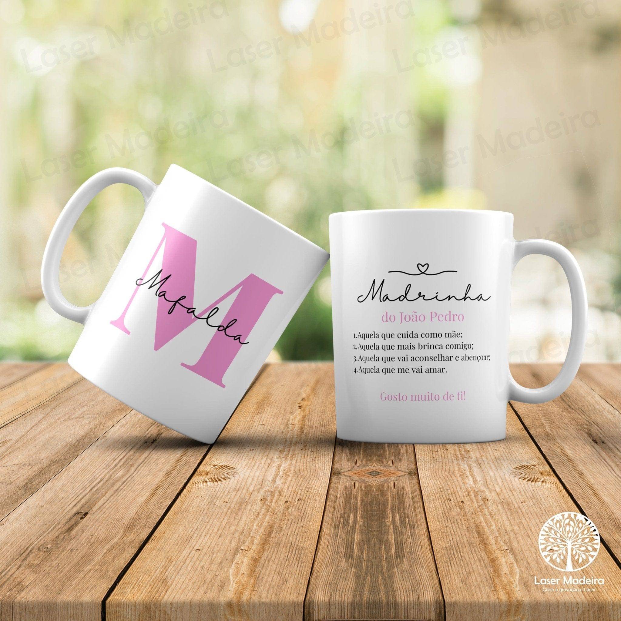 Caneca Personalizada para Madrinha - Inicial - Laser Madeira
