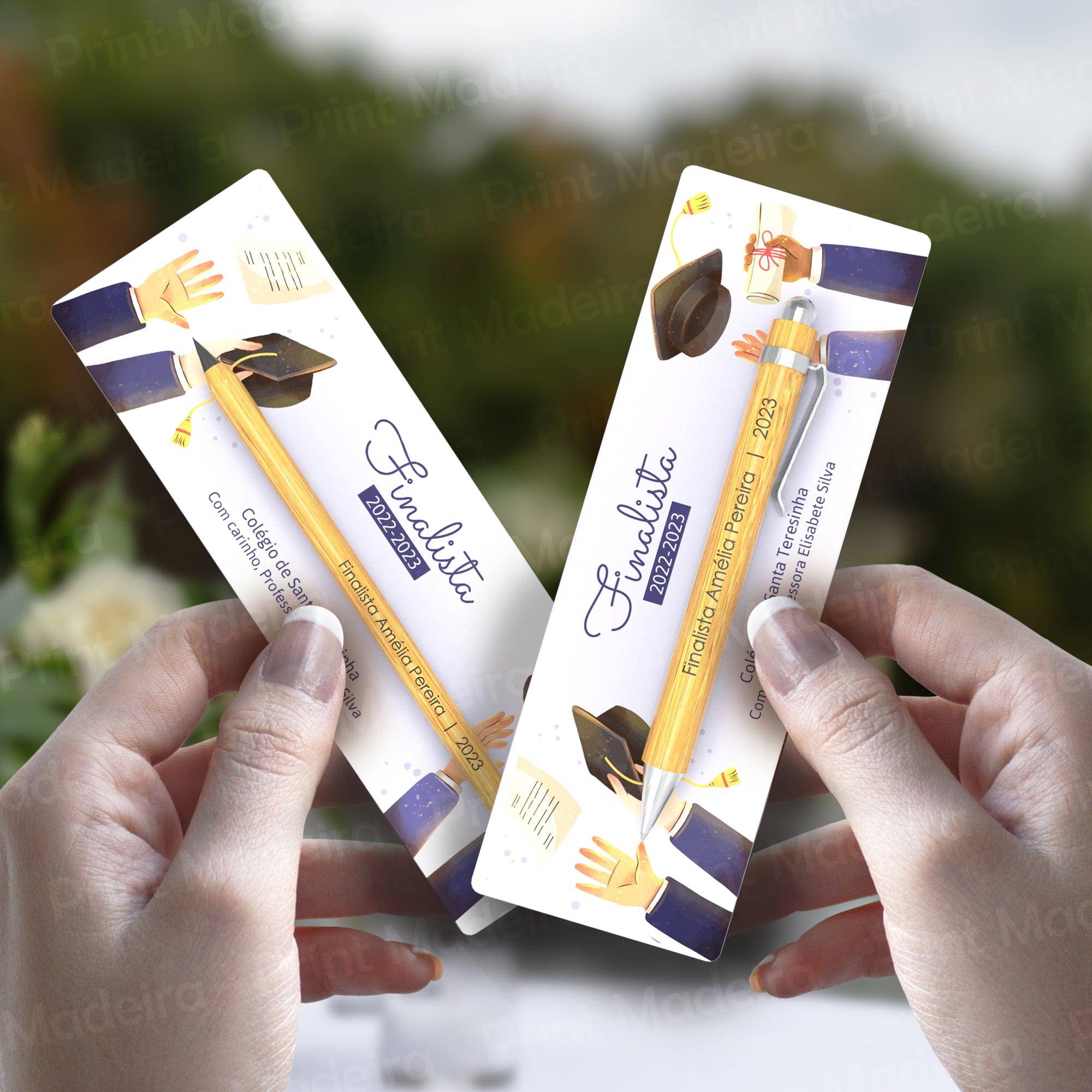 Caneta ou Lápis em Bambu para Finalista - Diploma e Cartola - Laser Madeira