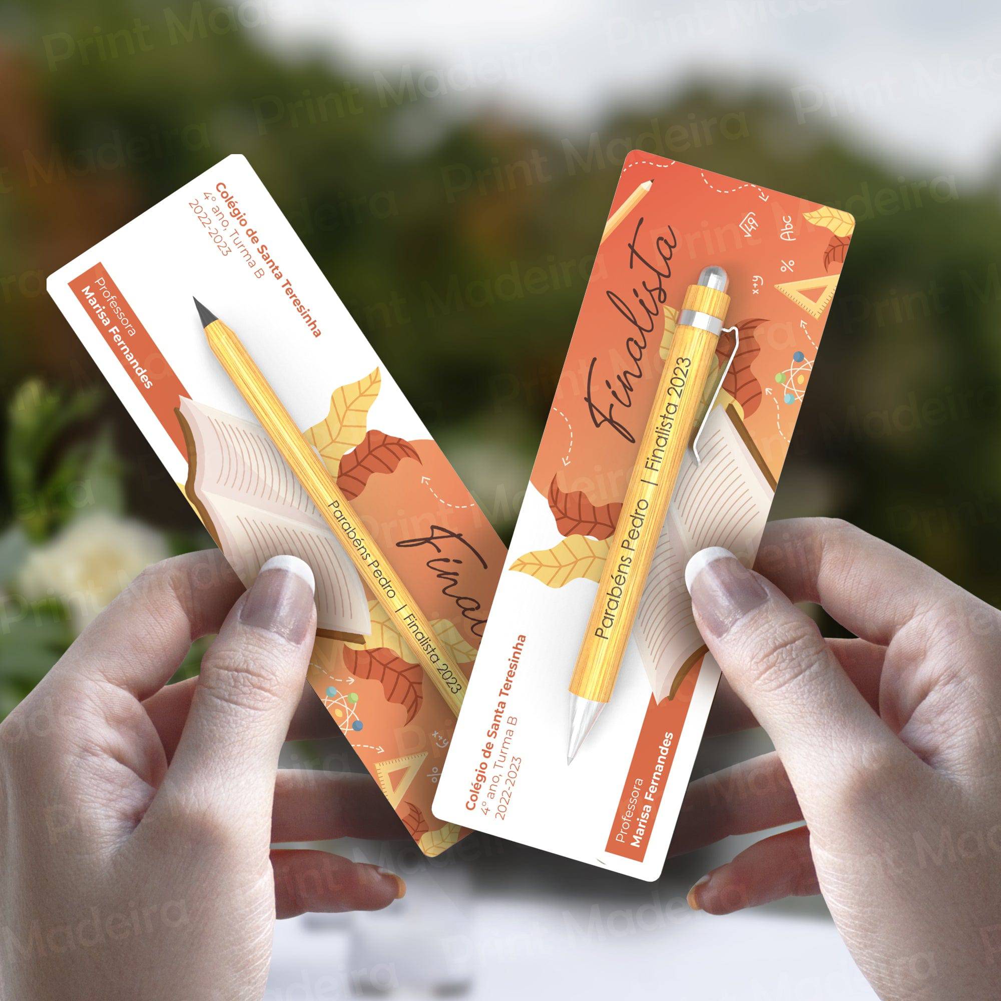 Caneta ou Lápis em Bambu para Finalista - Livro - Laser Madeira