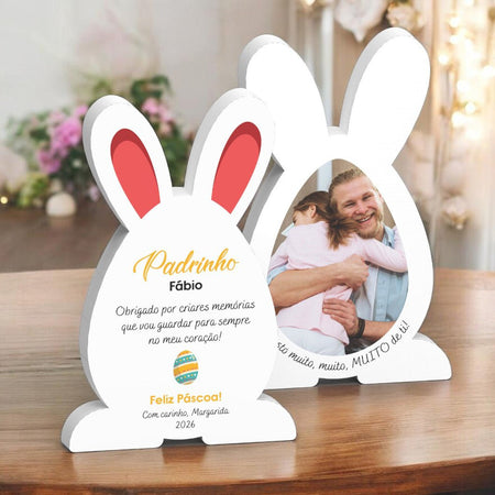 Coelho da Páscoa em 3D Personalizado com Fotografia - Laser Madeira
