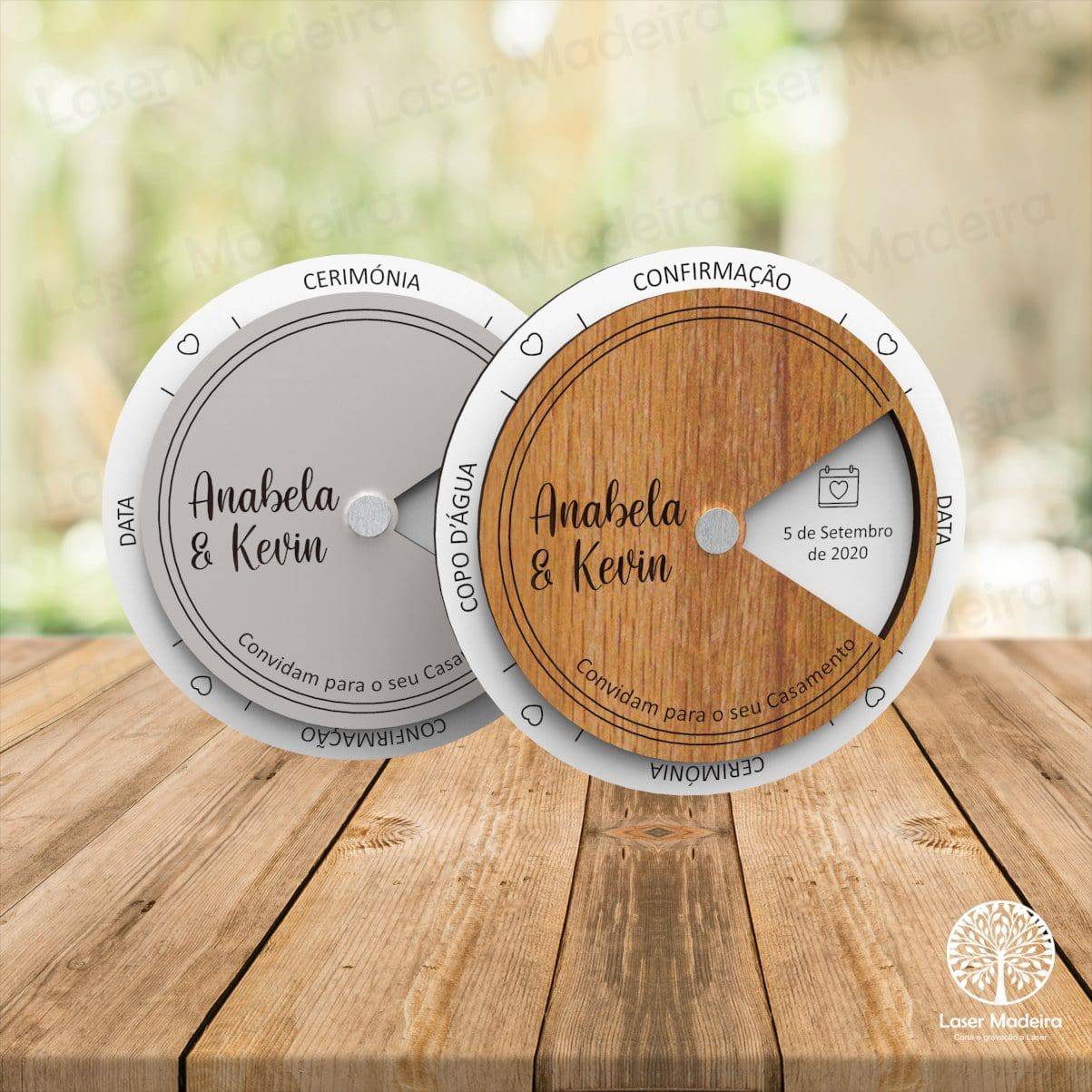 Convite Casamento Circulo - Laser Madeira