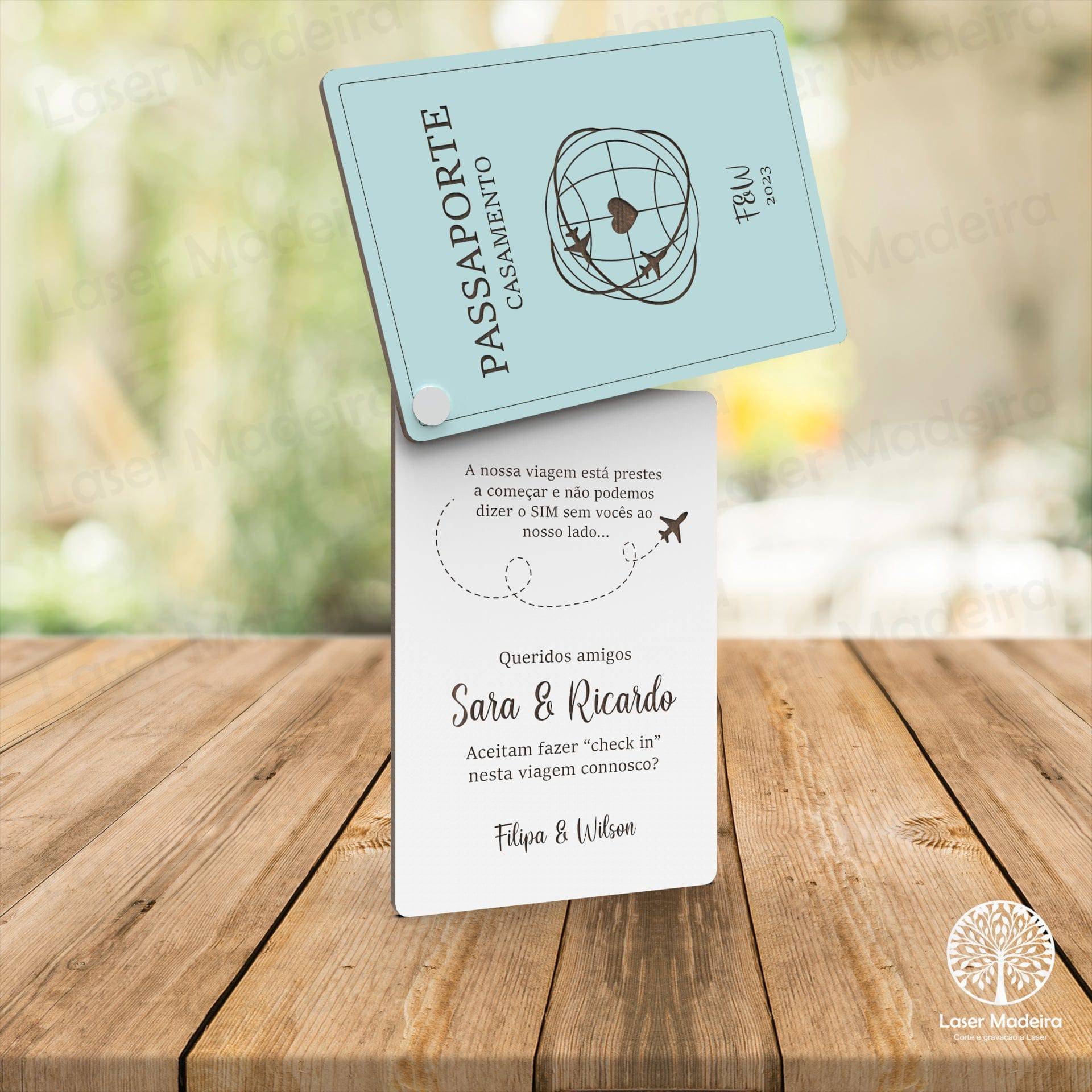 Convite Padrinhos - Passaporte - Laser Madeira
