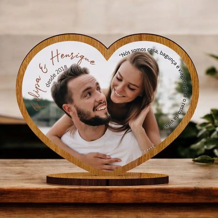 Coração dia dos Namorados com Fotografia (15cm) - Laser Madeira