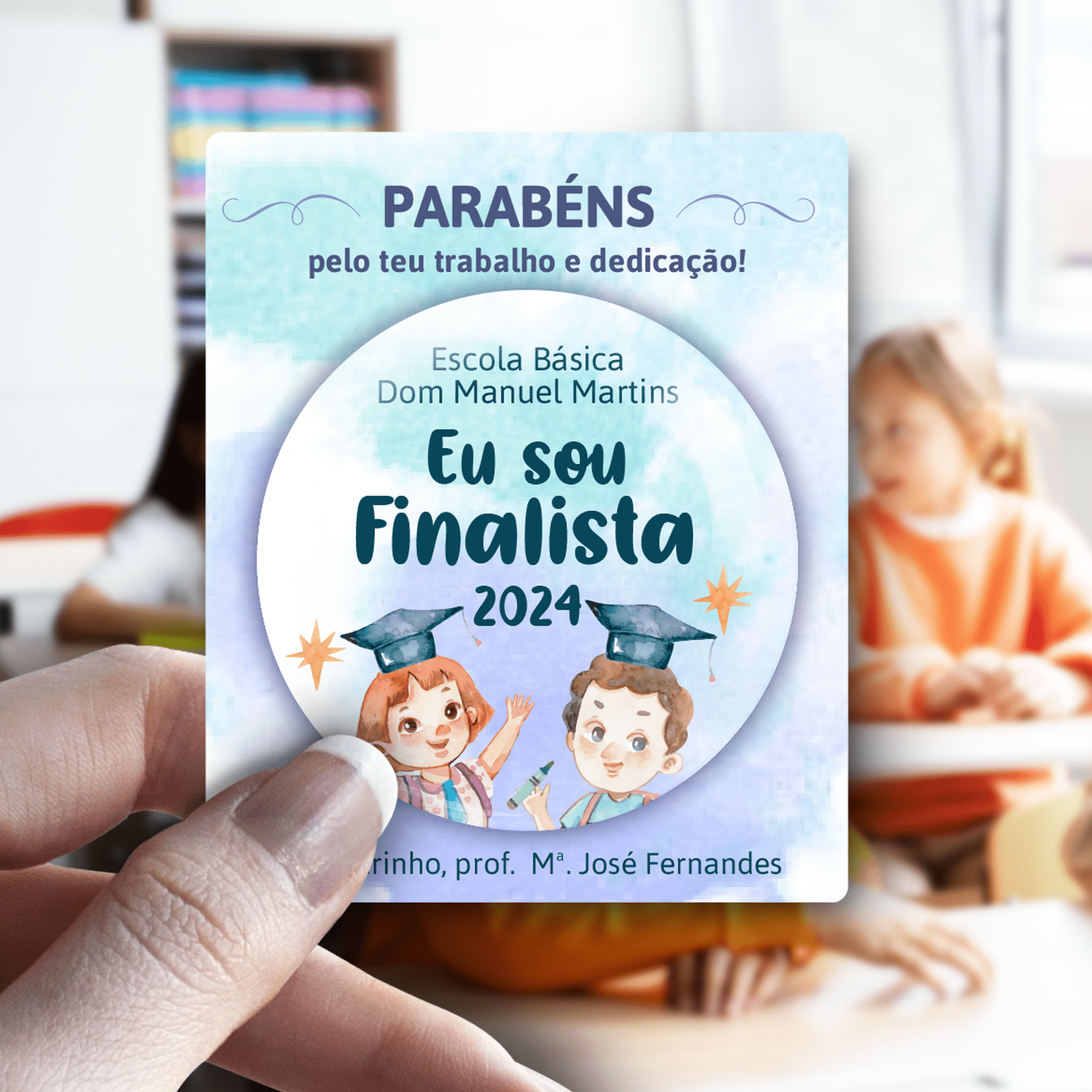 Crachá ou Íman para Finalistas - Meninos com Cartola - Laser Madeira