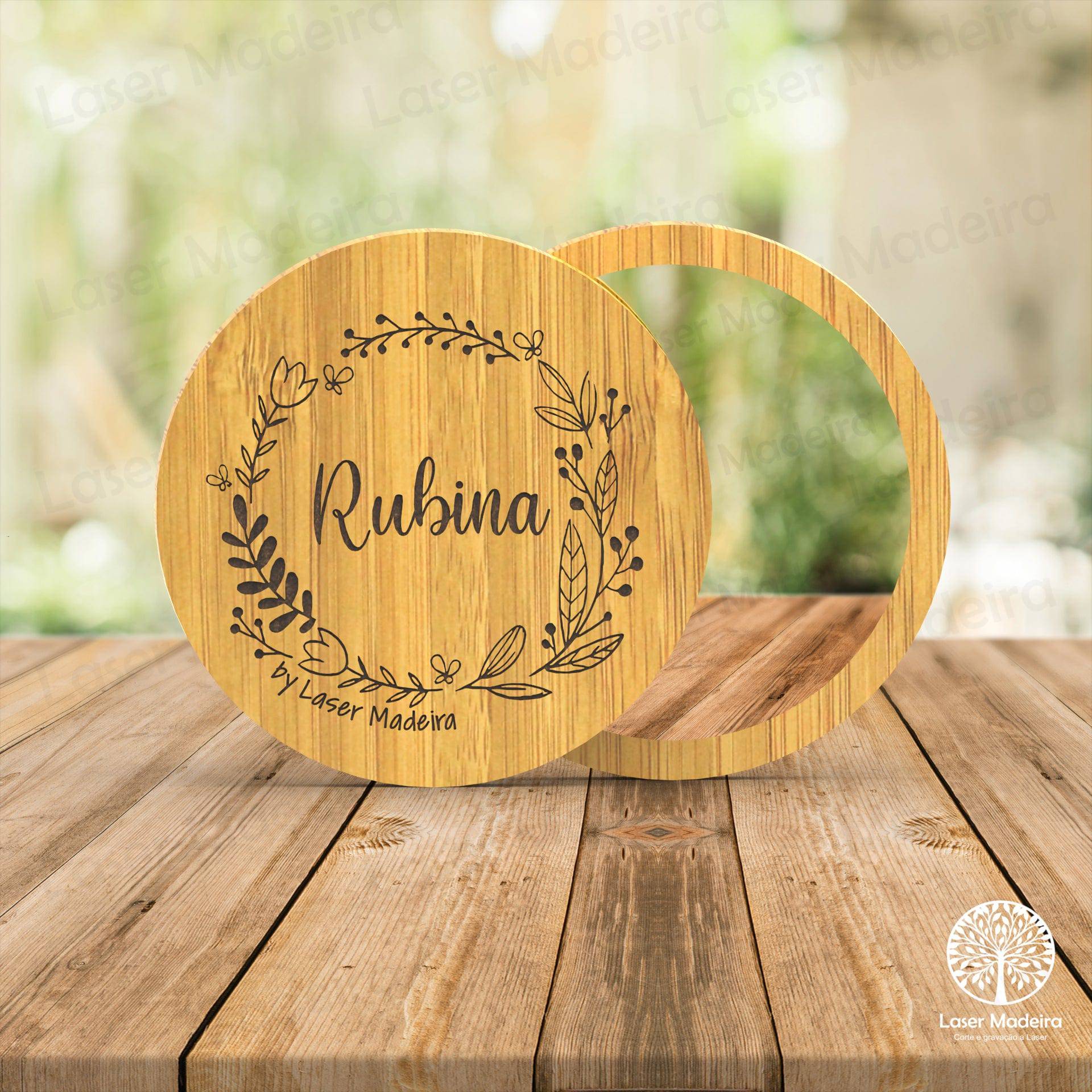 Espelho em Bambu - com Nome - Laser Madeira