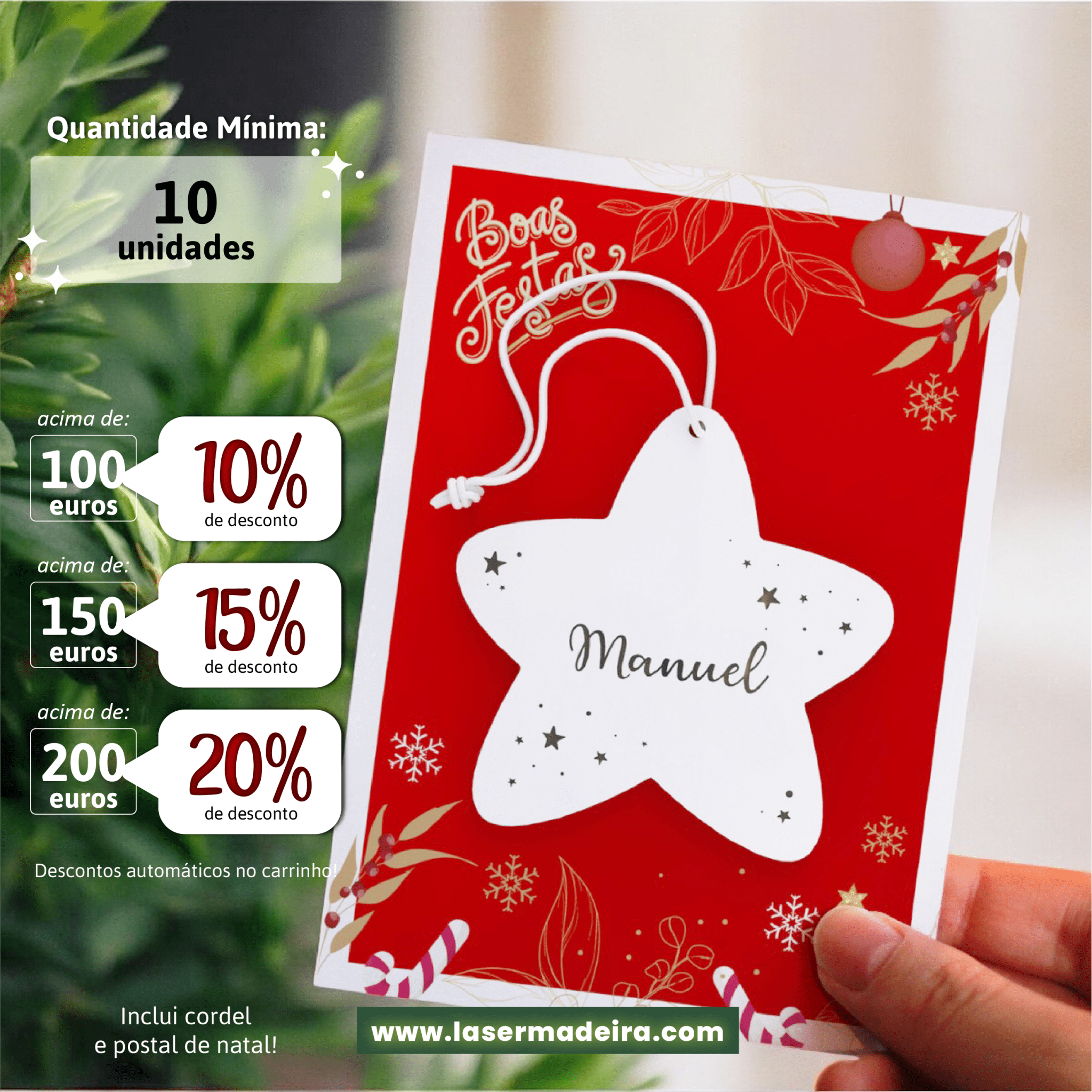 Estrela de Natal Personalizada com Nome Gravado (min. 10unidades) - Laser Madeira