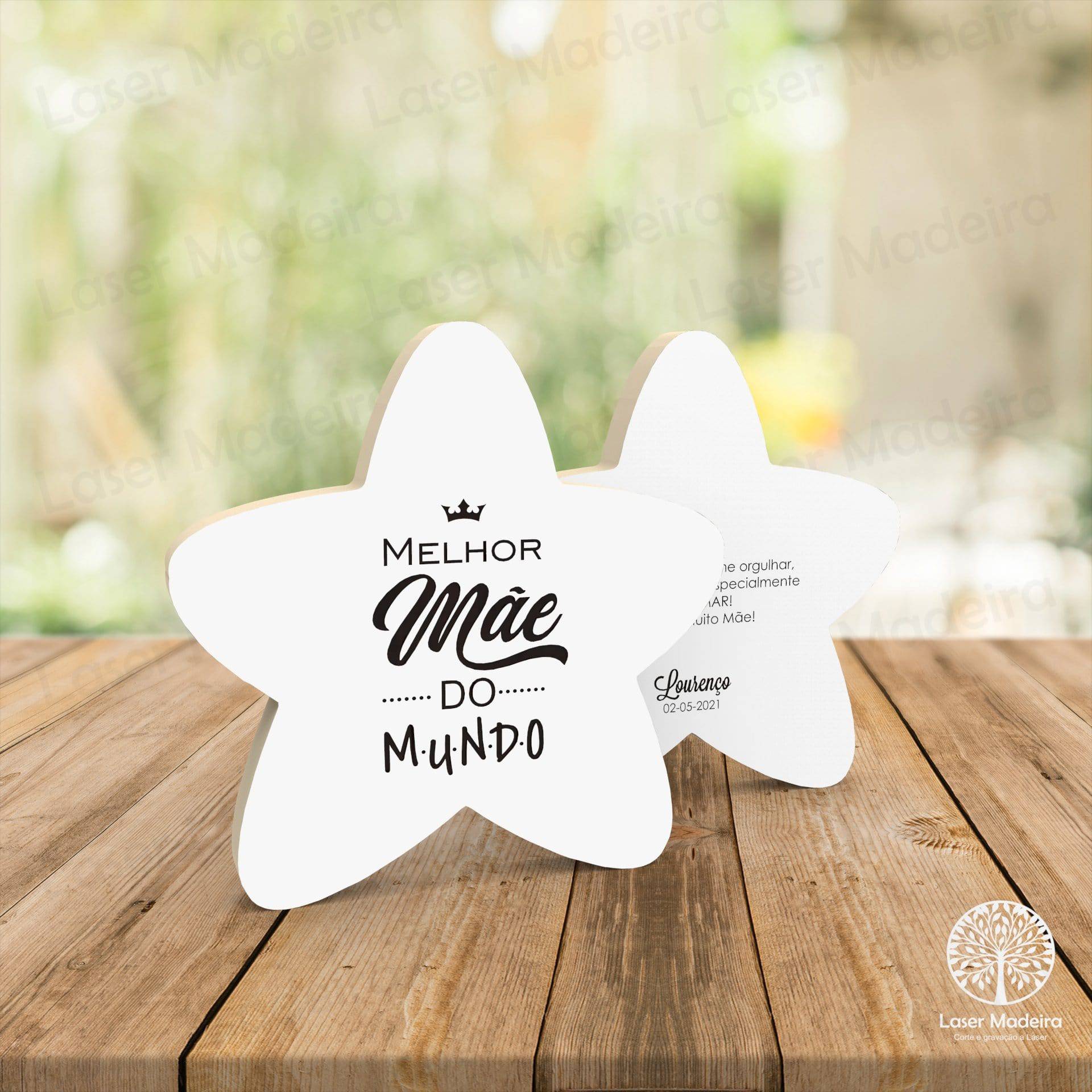 Estrela Dia da Mãe - Modelo 1 - Laser Madeira