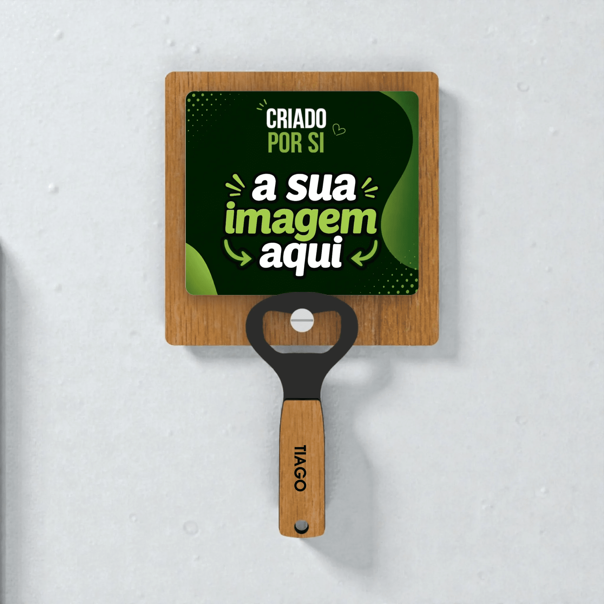 Iman e Descapsulador Personalizados com a Sua Imagem - Laser Madeira