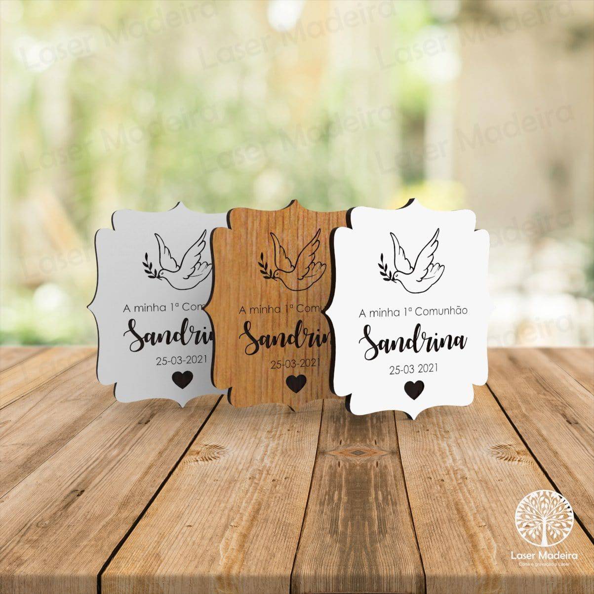 Íman Pomba Ramo Oliveira - Primeira Comunhão - Laser Madeira