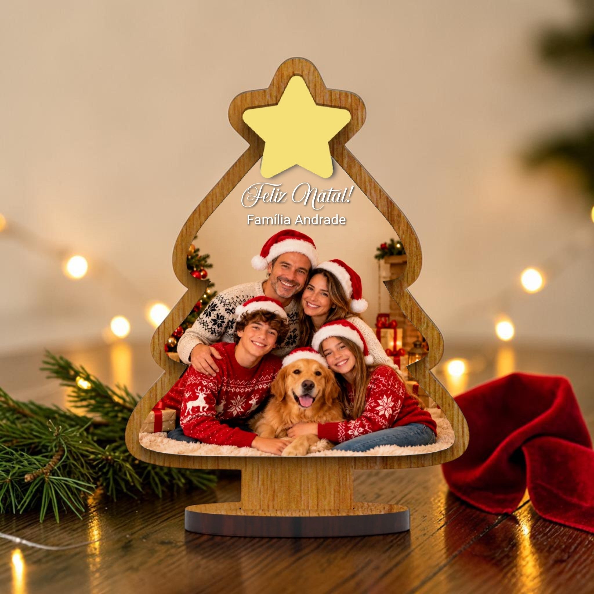 Lembrança Arvore de Natal com Fotografia - Laser Madeira