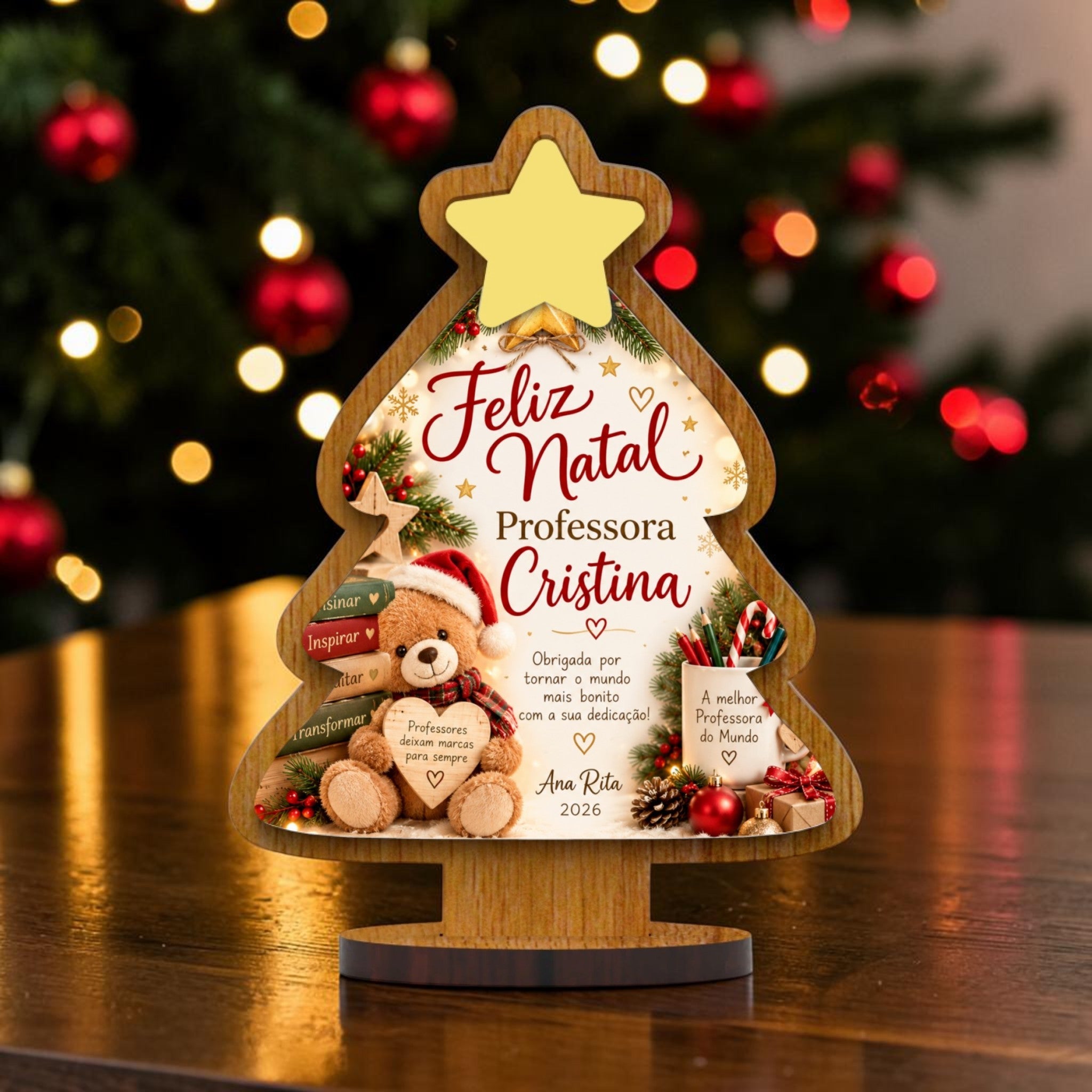 Lembrança Arvore de Natal com Fotografia - Laser Madeira