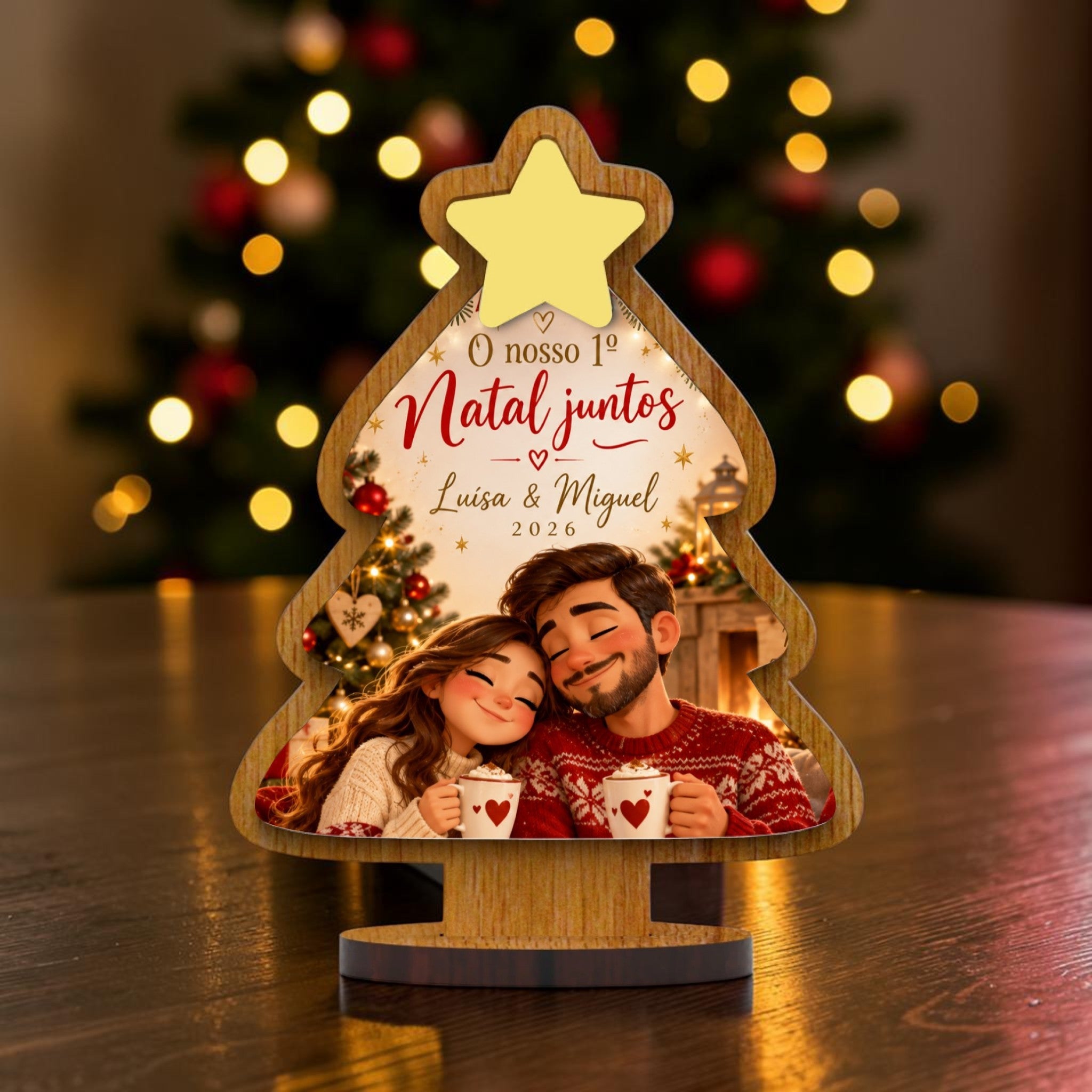 Lembrança Arvore de Natal com Fotografia - Laser Madeira