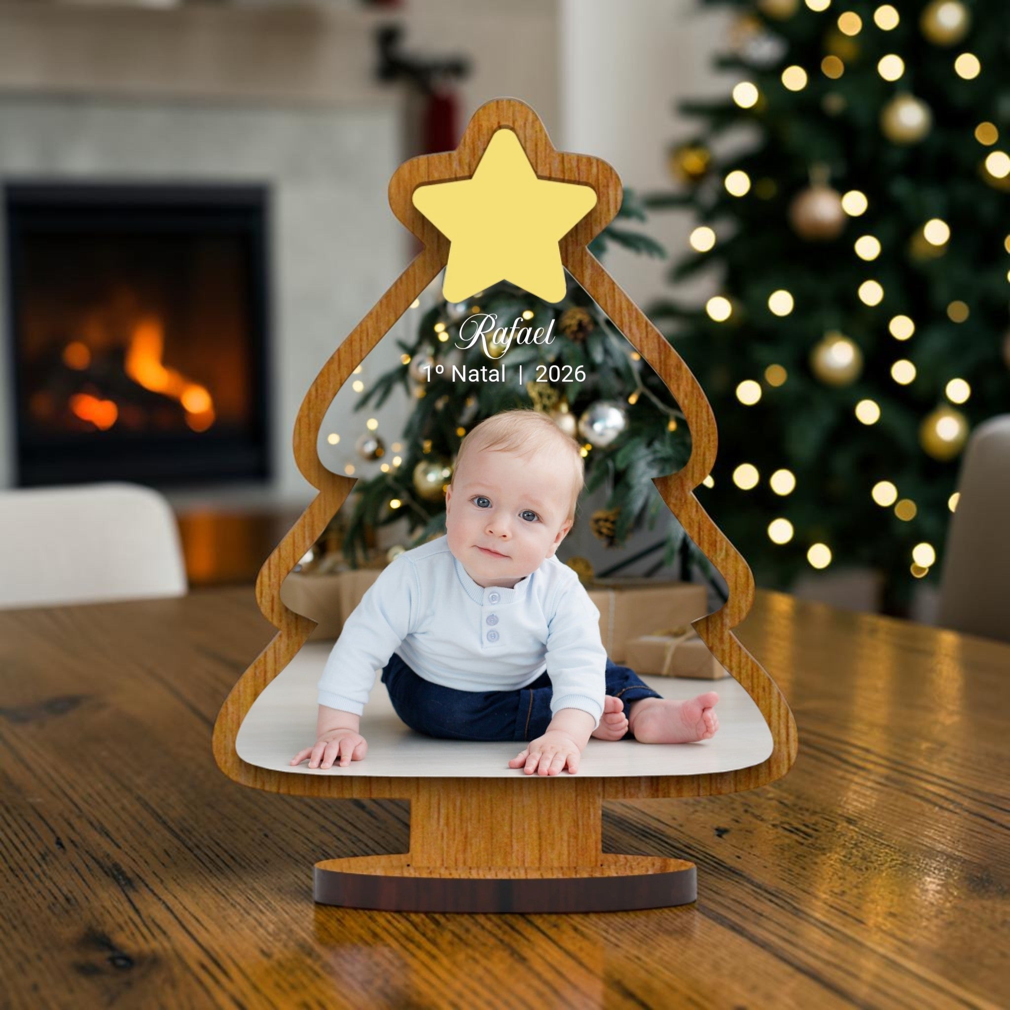 Lembrança Arvore de Natal com Fotografia - Laser Madeira