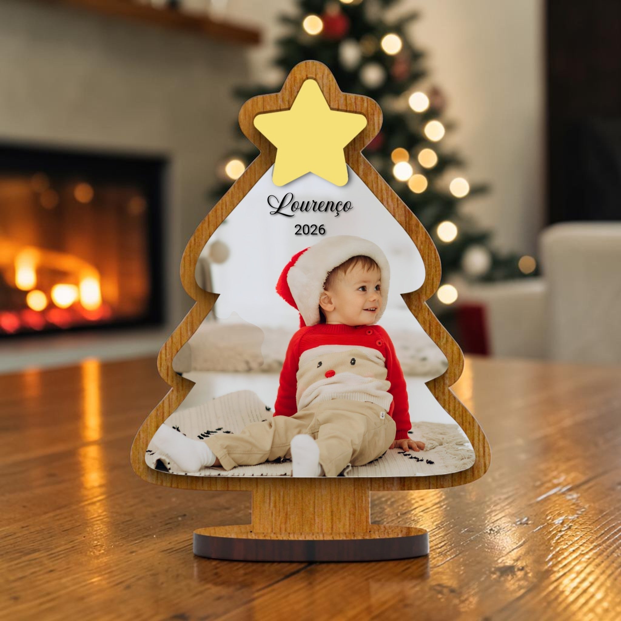 Lembrança Arvore de Natal com Fotografia - Laser Madeira