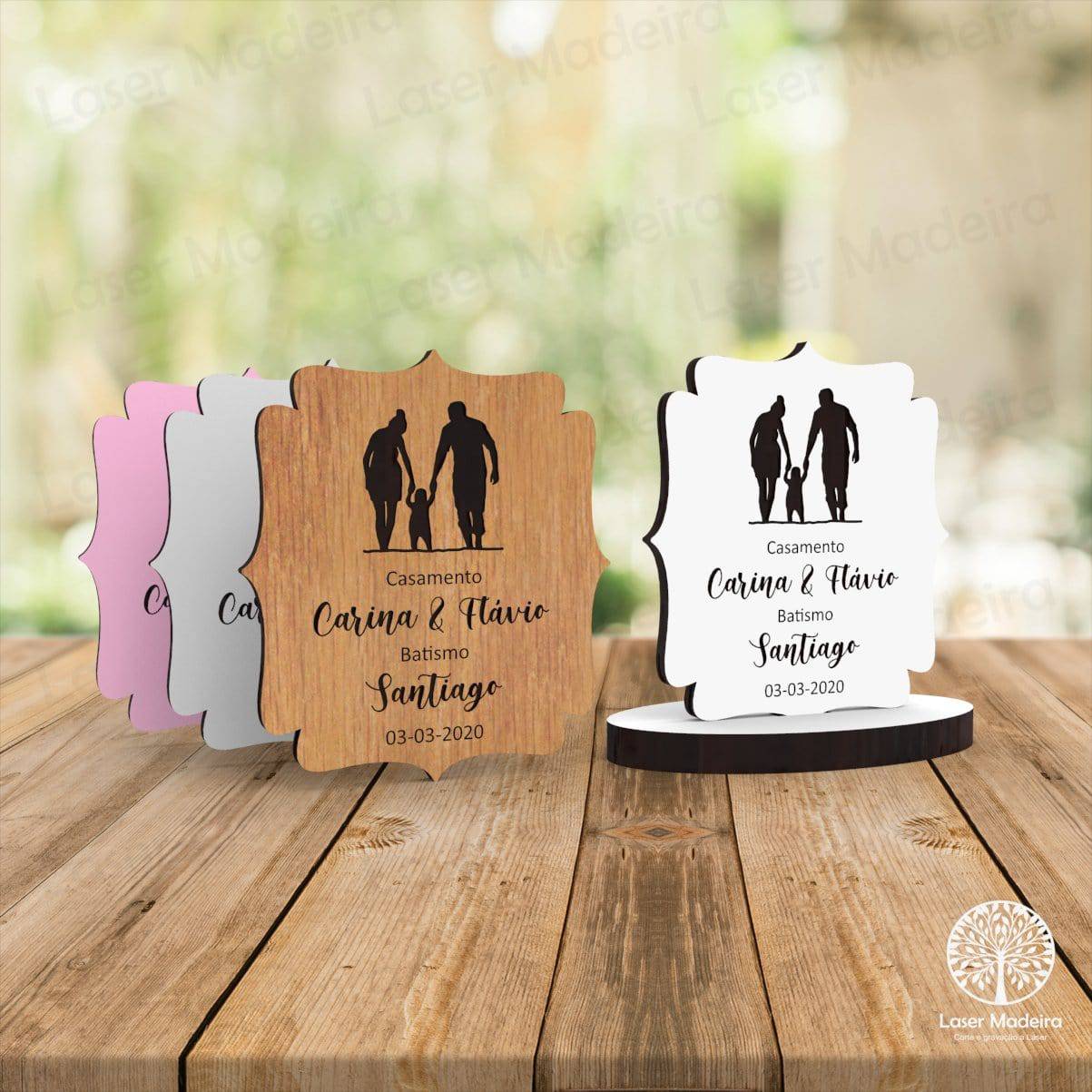 Lembrança Casamento e Batismo - Casal e Criança - Iman ou Base - Laser Madeira