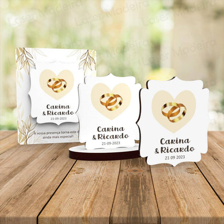 Lembrança de Casamento Alianças UV - Laser Madeira