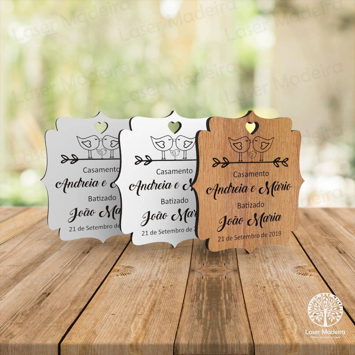 Lembrança de Casamento e Batismo - Pássaros - Laser Madeira