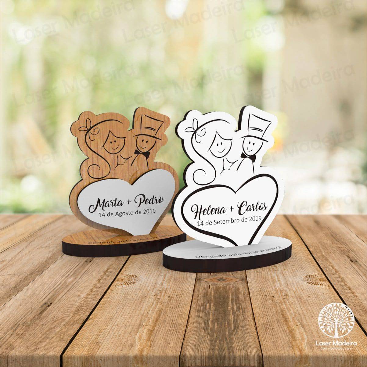 Lembrança de casamento Noivinhos com base - Laser Madeira