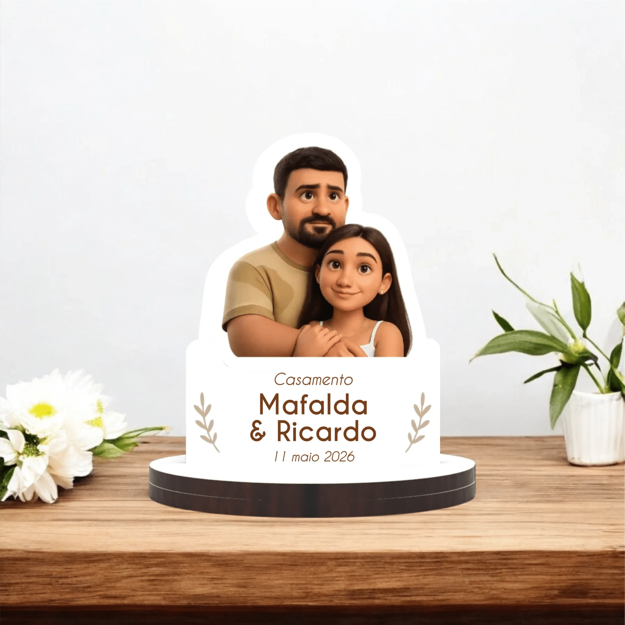 Lembrança de Casamento Personalizada com Cartoon - Laser Madeira