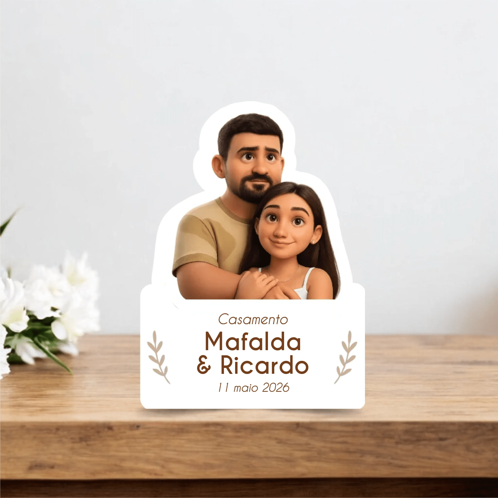 Lembrança de Casamento Personalizada com Cartoon - Laser Madeira