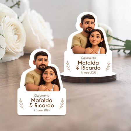 Lembrança de Casamento Personalizada com Cartoon - Laser Madeira
