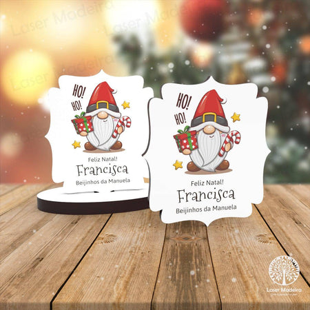 Lembrança de Natal Personalizada - Gnomo de Natal - Laser Madeira