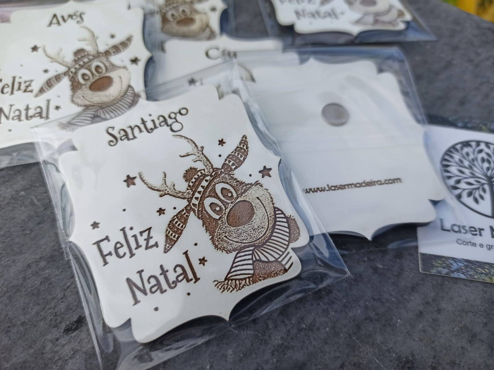 Lembrança de Natal - Rena Rodolfo - Modelo 1 - Laser Madeira