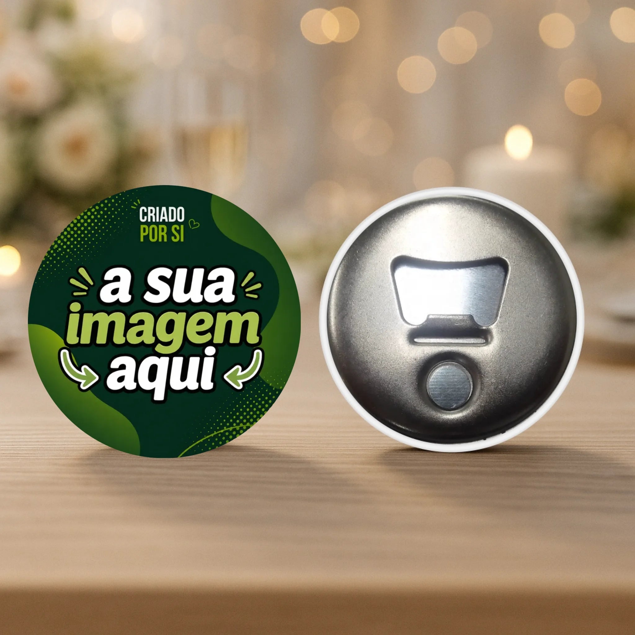 Lembrança Personalizada com a Sua Imagem – Íman, Descapsulador (Abre-Caricas) ou Espelho - Laser Madeira