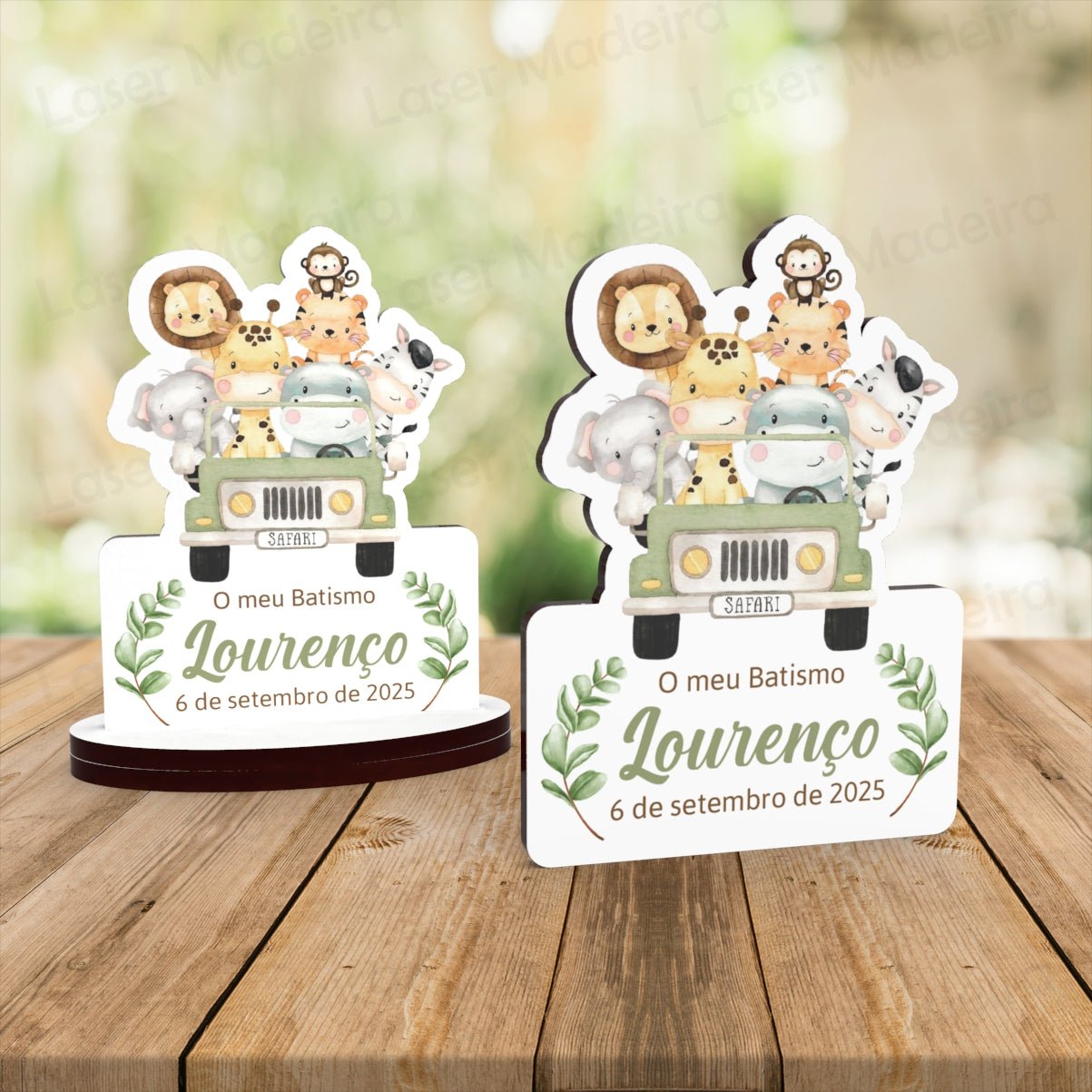 Lembrança Personalizada com Animais Safari - Iman ou base - Laser Madeira