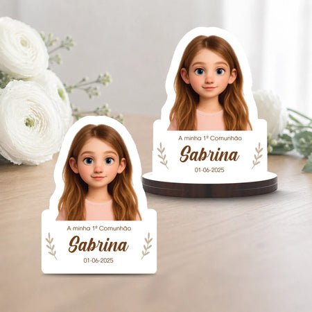 Lembrança Personalizada com Cartoon - Batismo, Comunhão, Crisma, Aniversário... - Laser Madeira
