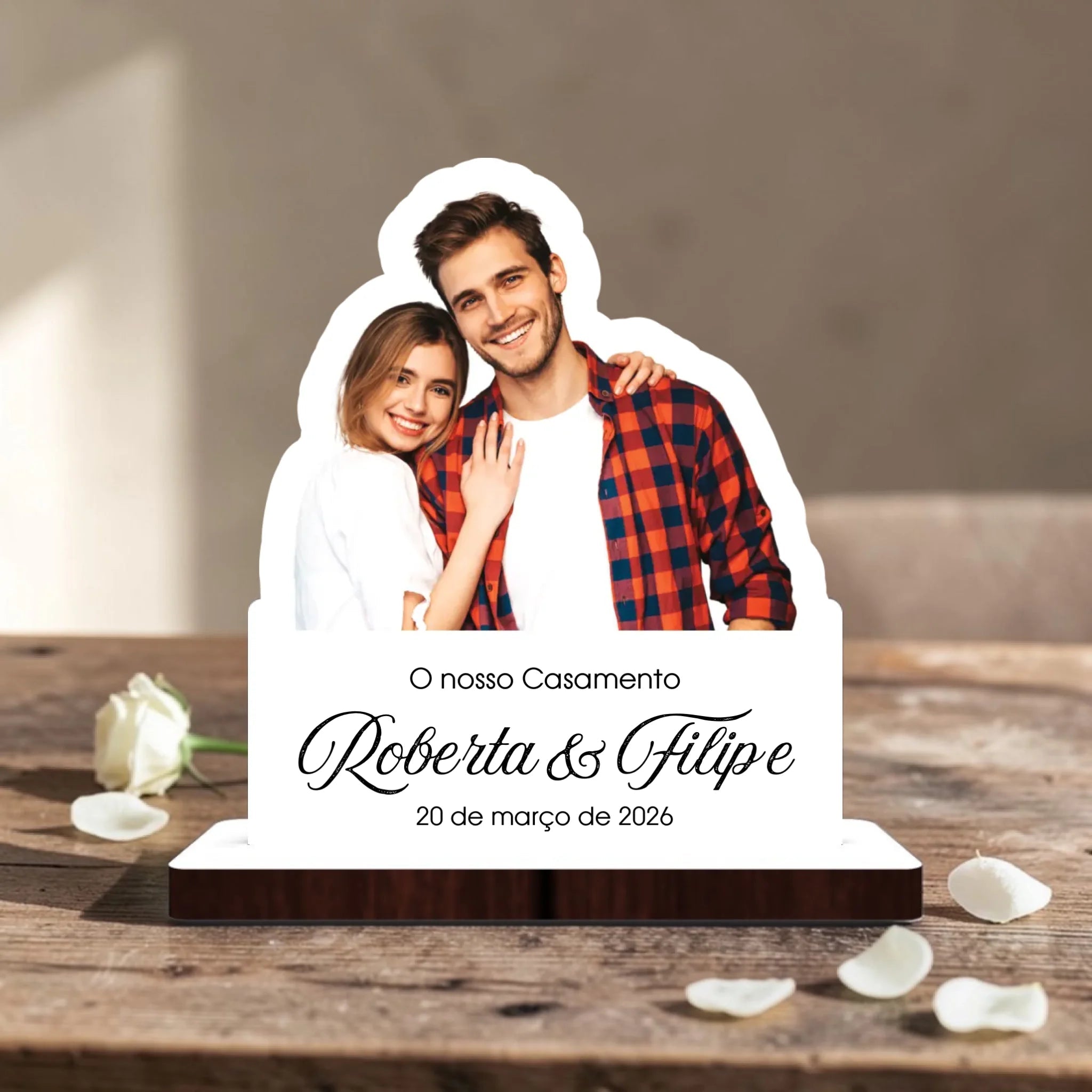 Lembrança Personalizada com fotografia - 9cm - 2 pessoas - Laser Madeira