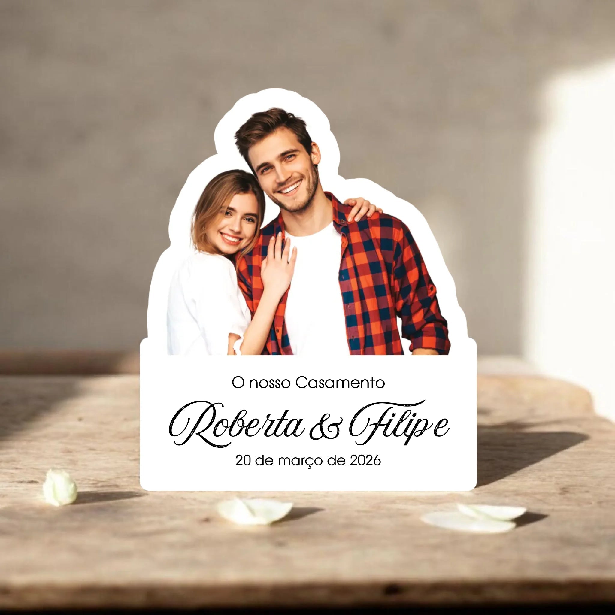Lembrança Personalizada com fotografia - 9cm - 2 pessoas - Laser Madeira