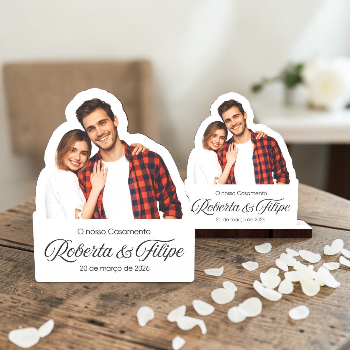 Lembrança Personalizada com fotografia - 9cm - 2 pessoas - Laser Madeira