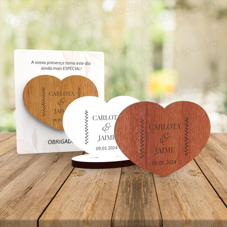 Lembrança Personalizada de Casamento Coração - Folhas - Laser Madeira