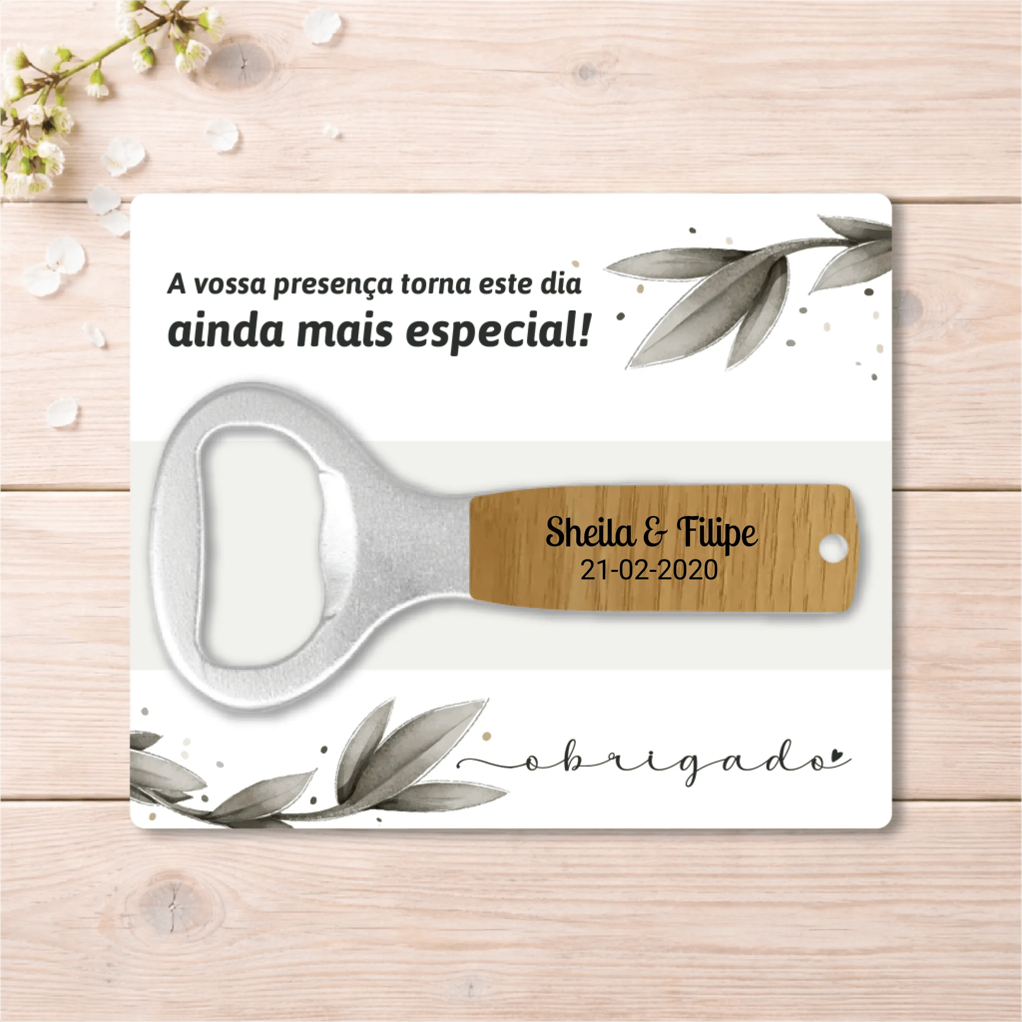 Lembrança Personalizada de Casamento - Descapsulador - Abre Garrafas - Laser Madeira