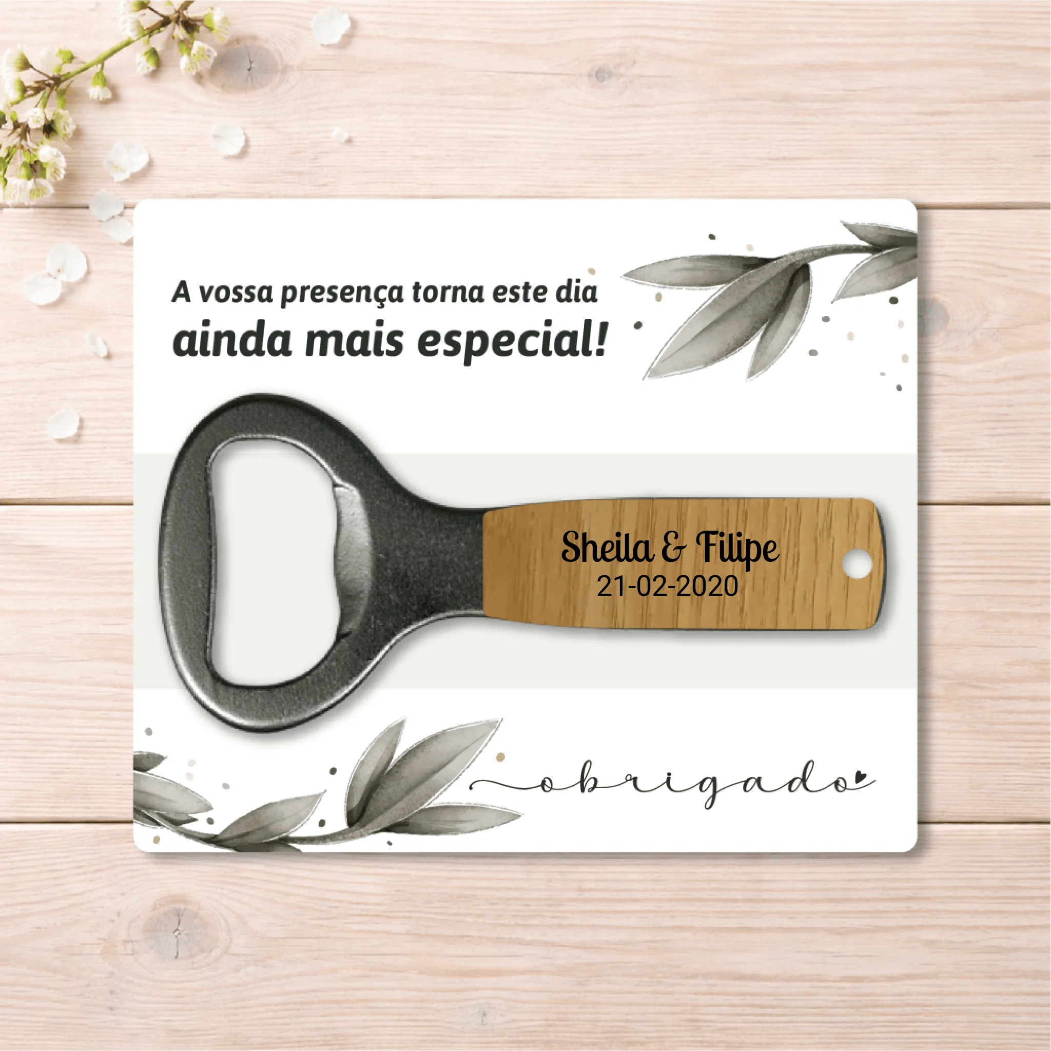 Lembrança Personalizada de Casamento - Descapsulador - Abre Garrafas - Laser Madeira
