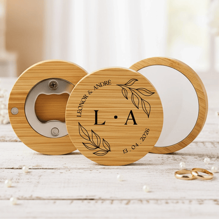 Lembrança Personalizada Descapsulador/ Espelho/ Base para Copos em Bambu - Floral - Laser Madeira