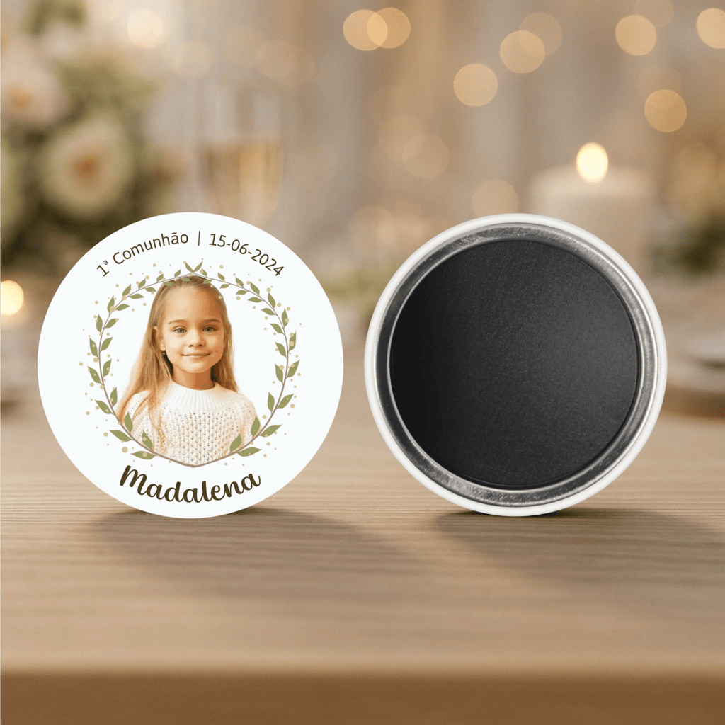 Lembrança Personalizada - Íman, Descapsulador ou Espelho - Floral com Fotografia - Laser Madeira