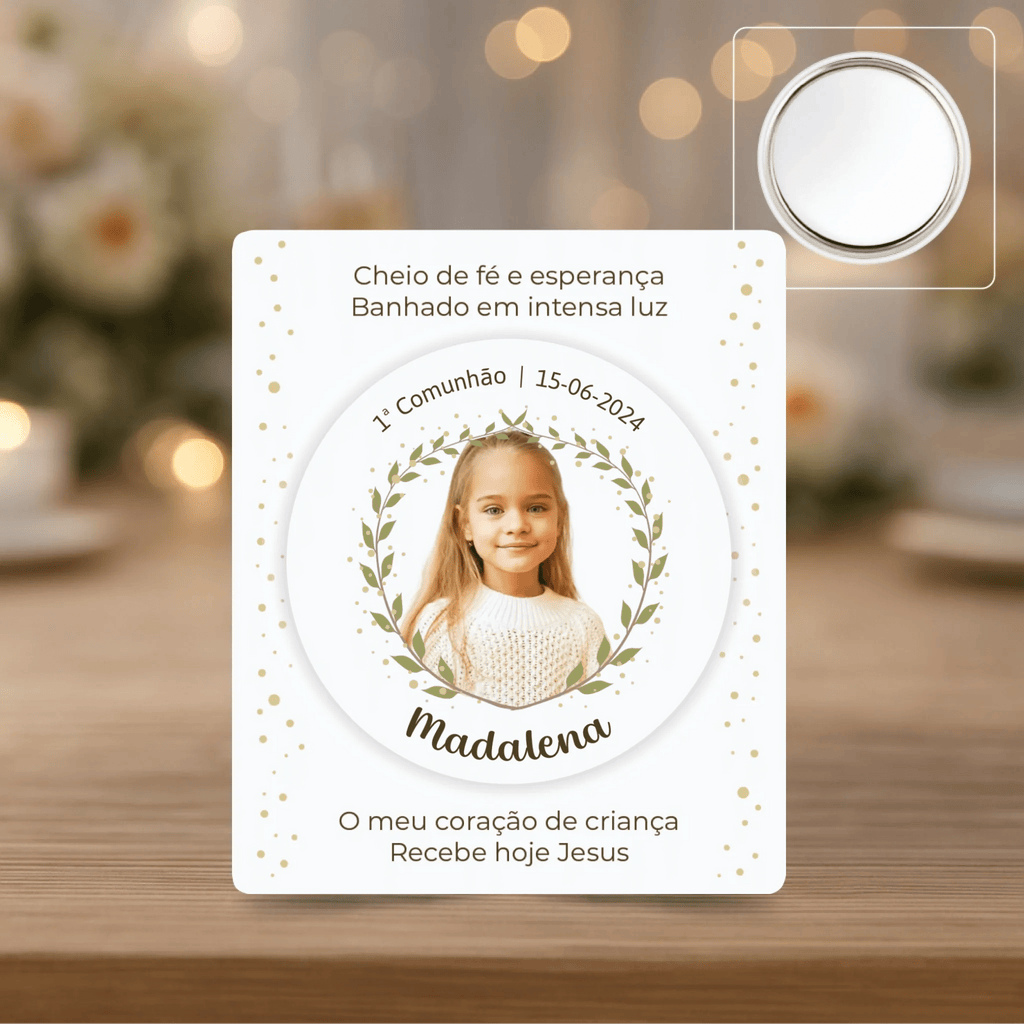 Lembrança Personalizada - Íman, Descapsulador ou Espelho - Floral com Fotografia - Laser Madeira