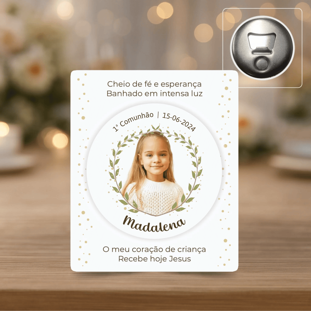 Lembrança Personalizada - Íman, Descapsulador ou Espelho - Floral com Fotografia - Laser Madeira