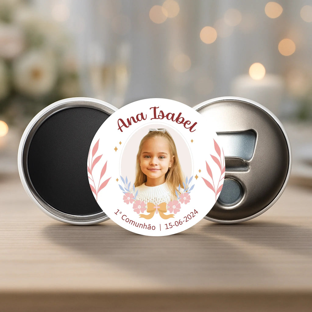 Lembrança Personalizada - Íman, Descapsulador ou Espelho - Rosa com Fotografia - Laser Madeira