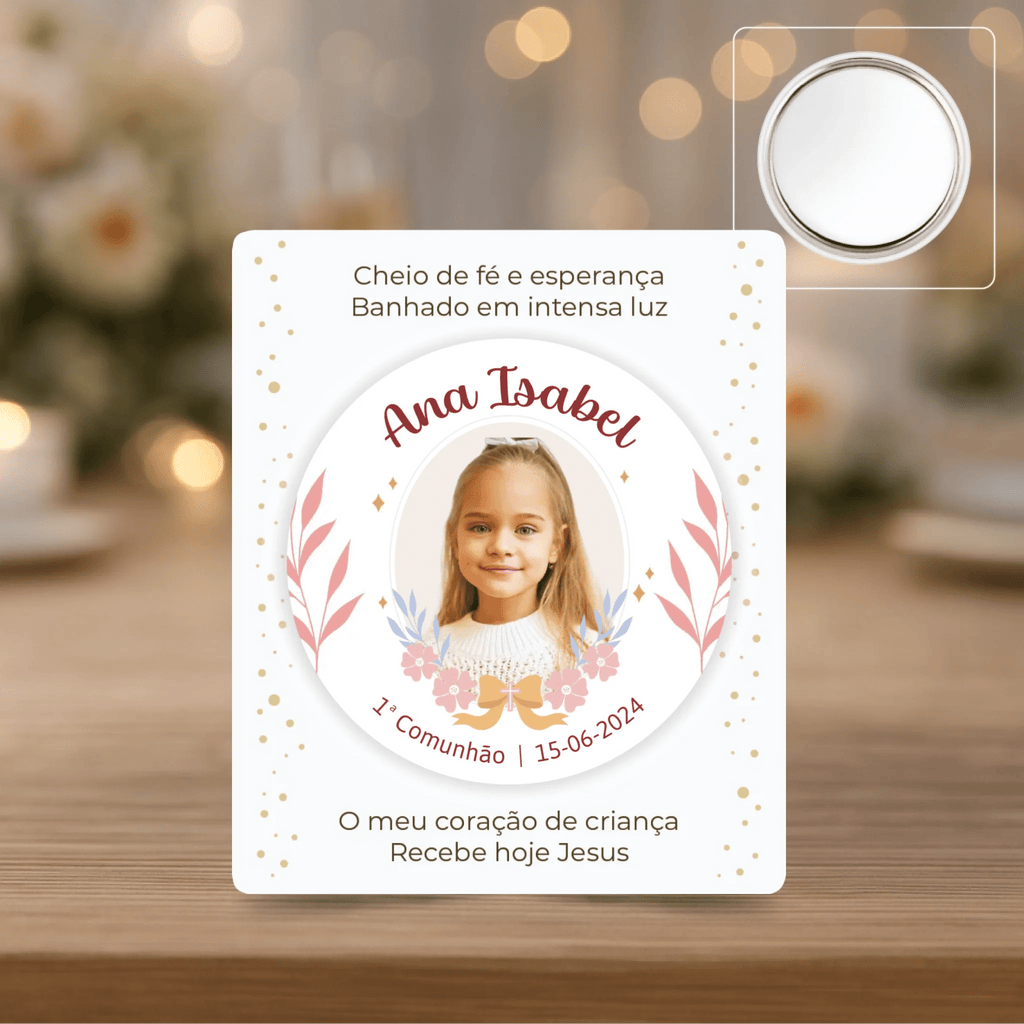 Lembrança Personalizada - Íman, Descapsulador ou Espelho - Rosa com Fotografia - Laser Madeira