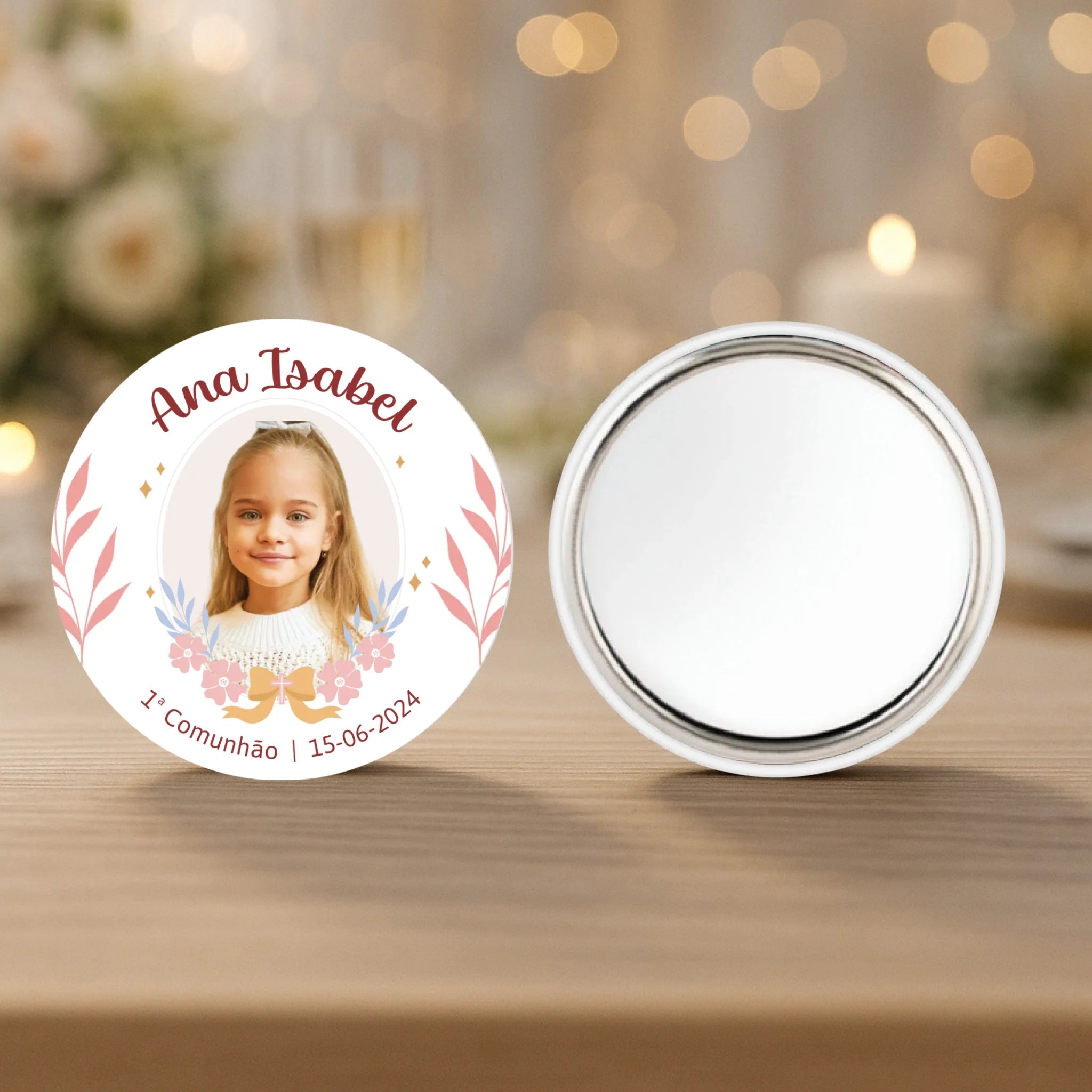 Lembrança Personalizada - Íman, Descapsulador ou Espelho - Rosa com Fotografia - Laser Madeira