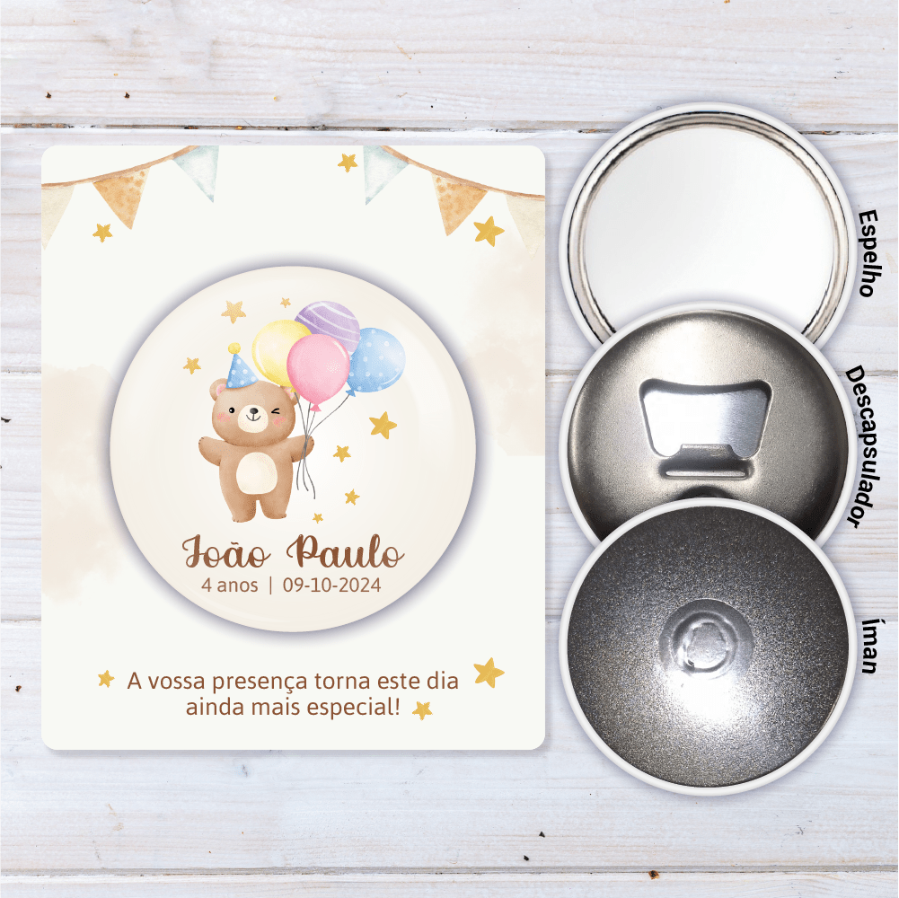 Lembrança Personalizada para Aniversário - Ursinho com Balões - Laser Madeira