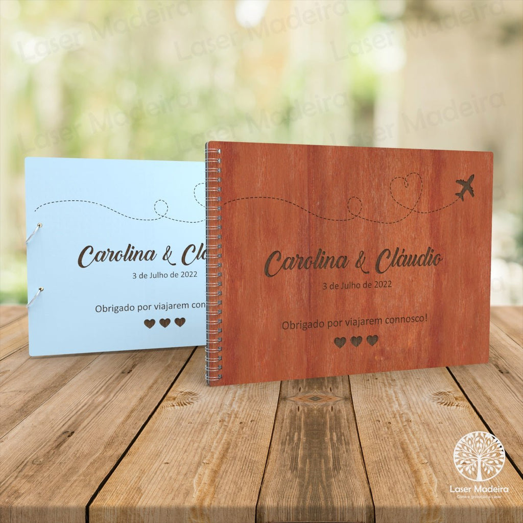 Livro de Honra Personalizado com Avião - Tamanho A4 - para Casamento - Laser Madeira