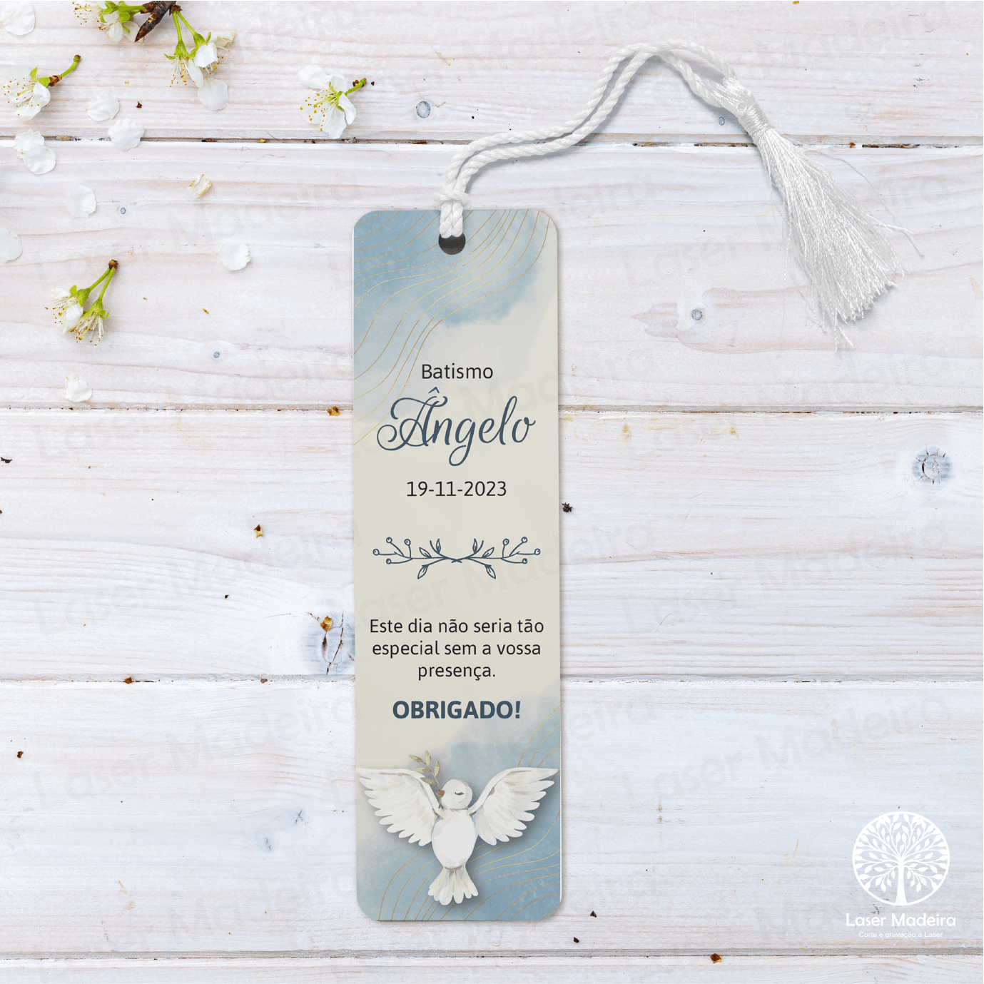 Marcador de Livro - Batismo Pomba - Laser Madeira