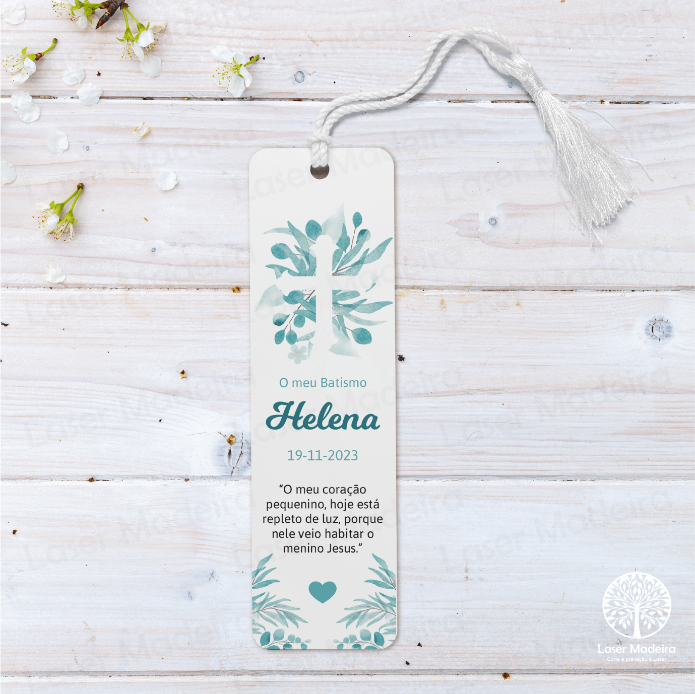 Marcador de Livro - Floral Cruz - Laser Madeira