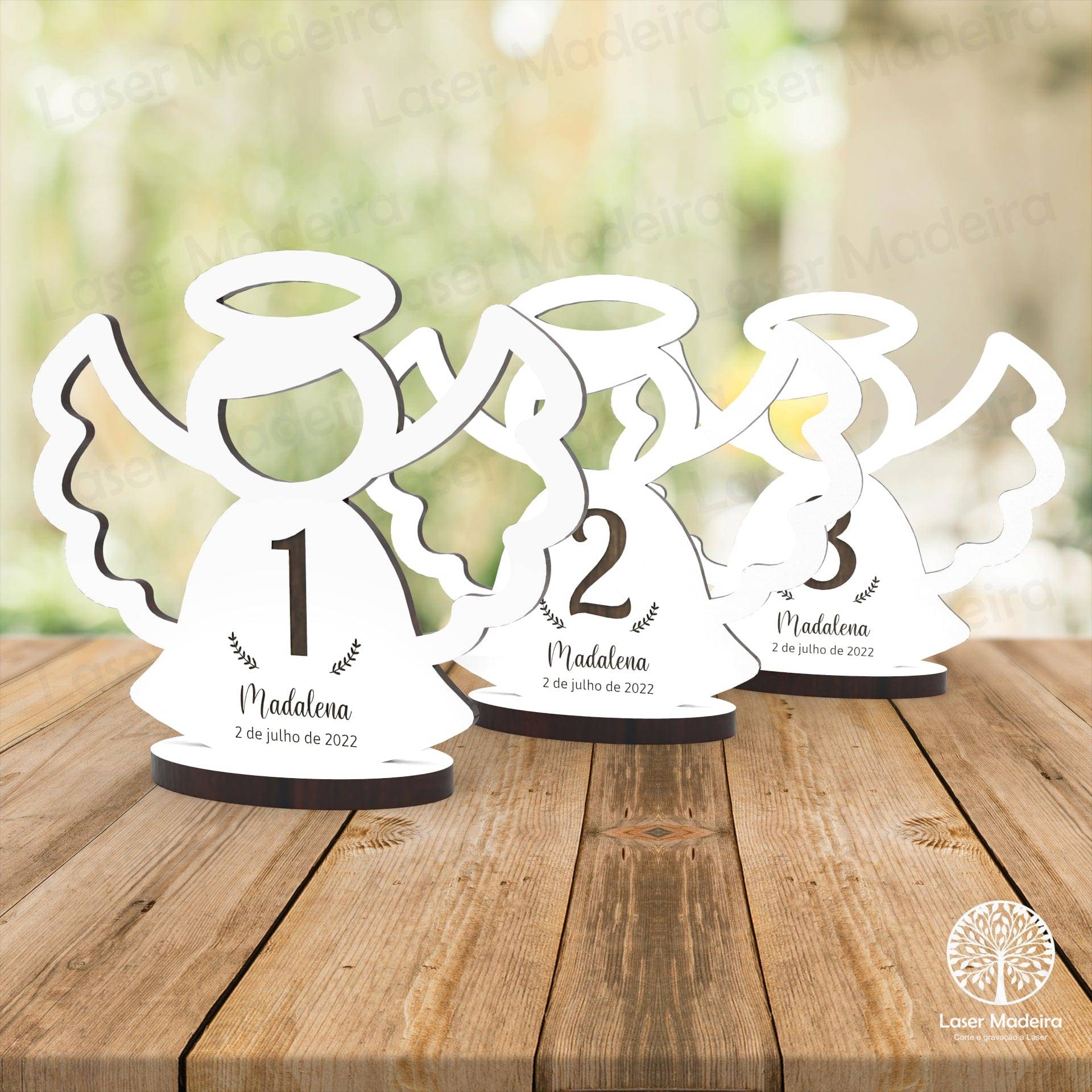 Marcador de Mesa - Anjo - Laser Madeira